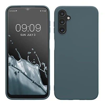 Abbildung von kwmobile Hülle kompatibel mit Samsung Galaxy A14 5G weiches TPU Silikon Case Cover geeignet für kabelloses Laden Dunkler Schiefer