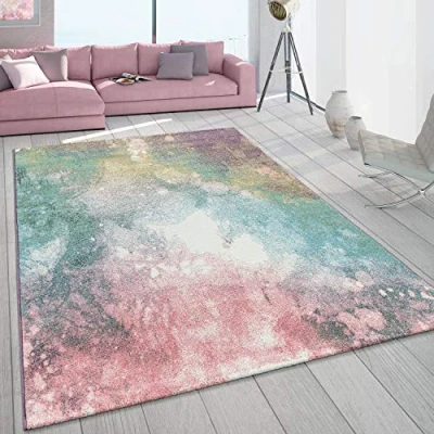 Abbildung von Paco Home Teppich Mero 100, rechteckig, Höhe: 16 mm, Kurzflor, modernes Design, Pastell Farben, Used Optik