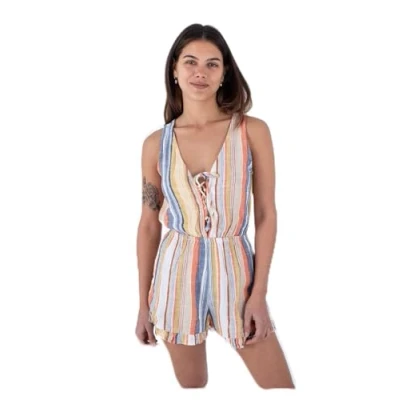 Abbildung von Hurley Damen Iris Lace Up Romper Brecher, Berry Multi, XS