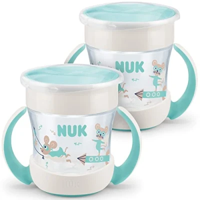Abbildung von NUK Mini Magic Cup Trinklernbecher auslaufsicherer 360 Trinkrand ab 6 Monaten praktische Griffe BPA frei 160 ml neutral 2 Stück