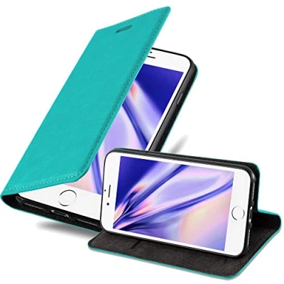 Abbildung von Cadorabo Hülle kompatibel mit Apple iPhone 7 / 7S 8 SE 2020 aus Kunst Leder Flip Klappbare Magnetische [Standfunktion] [Kartenfächern] Cover für Tasche in Türkis