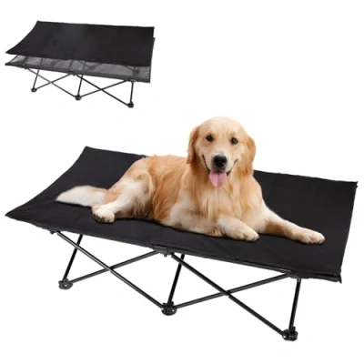 Abbildung von KingCamp Erhöhtes Hundebett Hundeliege Outdoor Haustierbett Haustierliege Atmungsaktivem Mesh &amp; Wildledermatte Rutschfesten Füßen für Reisen Garten Indoor, Schwarz 126 x 66 33 cm