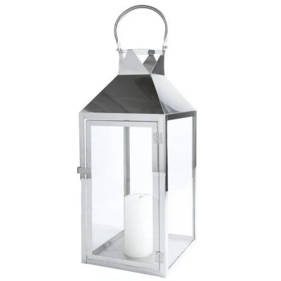 Abbildung von Mojawo XXL Luxus Gartenlaterne aus rostfreier Edelstahl Windlicht Laterne Glas H54 cm Silber