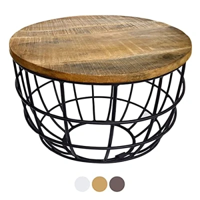 Abbildung von kreatives Wohnen Couchtisch Wohnzimmer Tisch rund Beistelltisch Lexington ø 55 cm Metall Drahtgestell Gitter massiv Tabacco, Holz, Extra breit