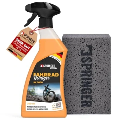 Abbildung von SPRINGER RX3000 Fahrradreiniger 750 ml + Schwamm Made in Germany Säurefreies Fahrrad Reinigungsmittel Komplett Spray mit gut haftender Gel Formel Fahrradpflege für alle Räder