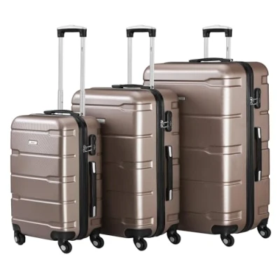 Abbildung von Zelsius Koffer Set 3 Stück, Champagner ABS Hartschalenkoffer mit Zahlenschloss, Doppelrollen und Innen Trennwand teilig, Trolley, Groß, Luggage Set, Handgepäckkoffer