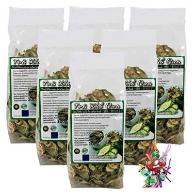 Abbildung von yoaxia ® 6er Pack [ 6x 100g ] Gohyah Tea / Bittermelone Tee Bitter Melon aus Vietnam + ein kleines Glückspüppchen Holzpüppchen