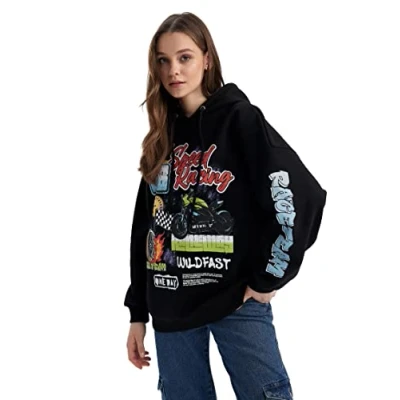 Abbildung von DeFacto Damen A1096ax Sweatshirt, Schwarz, L EU
