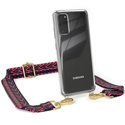 Abbildung von EAZY CASE Handykette Verstellbarer Trageriemen kompatibel mit Samsung Galaxy S20 / 5G, Schulterriemen, Handykordel Case, DIY Gürteltasche Hülle, Pink/Blau Metallstücke Gold