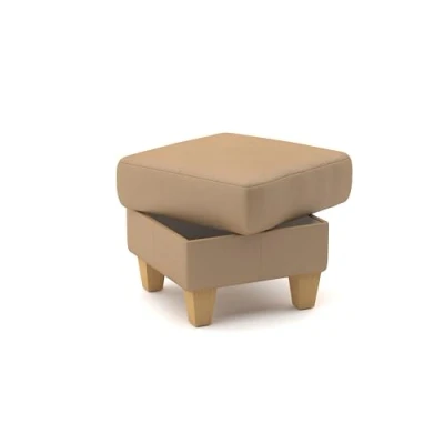 Abbildung von CAVADORE Leder Hocker Palera / Polsterhocker mit Stauraum + massiven Holzfüßen als Sitzgelegenheit, Aufbewahrung, Fußablage 58 x 48 Beige