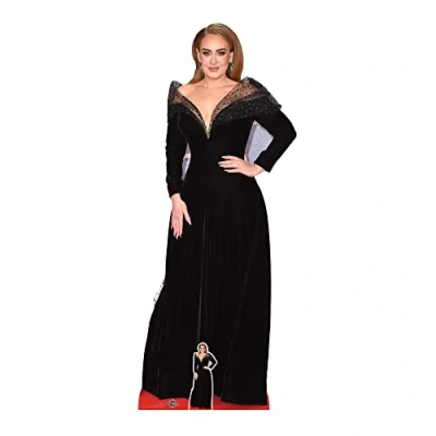 Abbildung von CS971 Adele schwarzes Kleid, lebensgroßer Pappaufsteller mit Mini