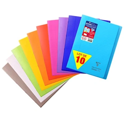 Abbildung von Clairefontaine 971501C Packung mit 10 Schulheften / Heft Koverbook DIN A4 21x29,7cm, 48 Blatt 90g liniert Rand Einband aus transparentem PP 2 Klarsichthüllen + 1 Etikett, farbig sortiert, Pack