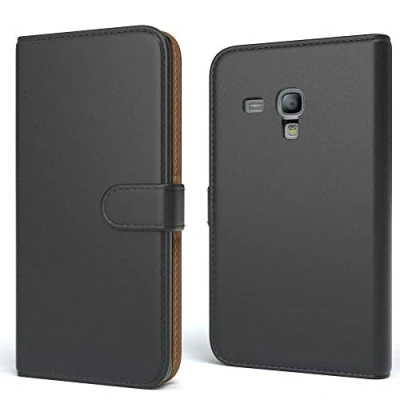 Abbildung von EAZY CASE Tasche kompatibel mit Samsung Galaxy S3 Mini Schutzhülle Standfunktion Klapphülle Bookstyle, Handytasche Handyhülle Magnetverschluss und Kartenfach, Kunstleder, Schwarz