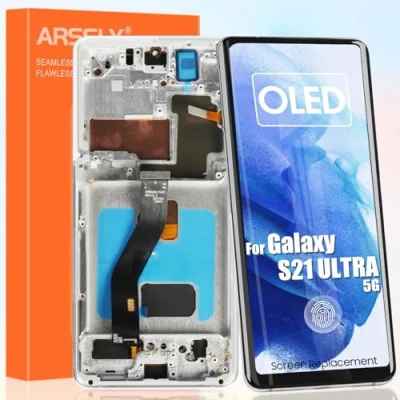 Abbildung von OLED Bildschirm für Samsung Galaxy S21 Ultra 5G LCD Display Digitizer Touchscreen Assembly mit Reparatur Set, SM G998B G998B/DS G998U G998W (Silber Rahmen)
