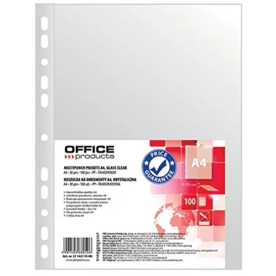 Abbildung von OFFICE PRODUCTS Prospekthüllen / 100 Stück/Din A4/ Glasklar Oben Offen Klarsichthüllen Sicht Hüllen Gelochte Plastikhülle für Dokumente Papiere Akten Ordner/PP/Transparent 30 Mikron