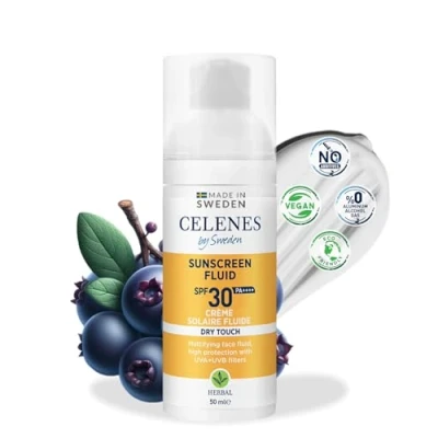 Abbildung von Celenes by Sweden Herbal Dry Touch Sonnencreme Fluid SPF30+ 50ml Mattes Finish, UV Schutz, Wasserfest, Parfümfrei