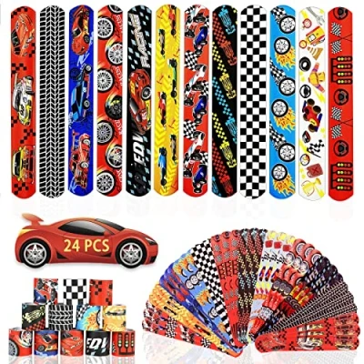 Abbildung von Acuiwer Schnapparmband 24 Stück Rennsport Slap Armbänder Kindergeburtstag Gastgeschenke Party Bracelet für Kinder Mädchen Jungen