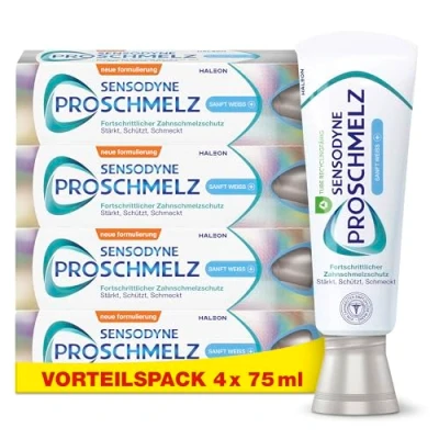 Abbildung von Sensodyne ProSchmelz Sanft Weiss Plus Zahnpasta, 4x 75ml, Zahncreme mit Whitening Effekt, fortschrittlicher Zahnschmelzschutz für natürlich weiße Zähne