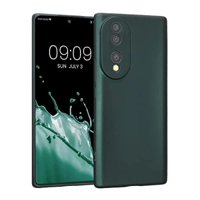 Abbildung von kwmobile Handyhülle kompatibel mit Honor 70 (5G) Hülle weiche Silikon Case metallisch schimmernd in Metallic Petrol