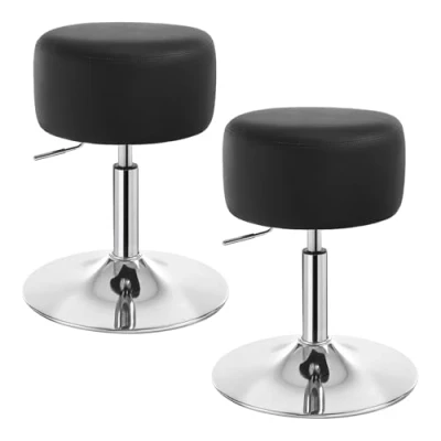 Abbildung von WOLTU BH14sz 2 Design Hocker mit Hebel, 2er Set, stufenlose Höhenverstellung, verchromter Stahl, Antirutschgummi, pflegeleichter Kunstleder, gut gepolsterte Sitzfläche, Schwarz