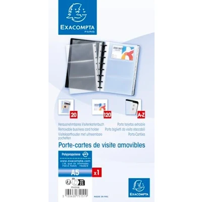Abbildung von Exacompta Ref. 86111E Karton mit 100 abnehmbaren Hüllen für Visitenkartenhalter Ringen (Ref. 75151E) Format A5 6 Visitenkarten pro Seite Maße 13 x 21 cm