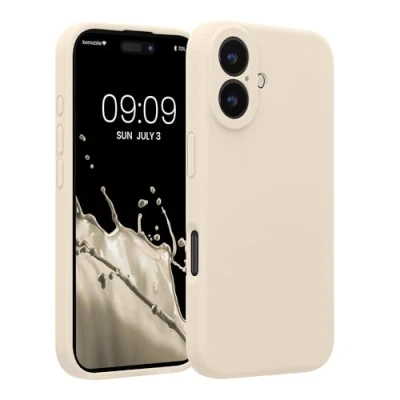 Abbildung von kwmobile Handyhülle kompatibel mit Apple iPhone 16 Hülle gummierte Handy Case aus Silikon in Creme