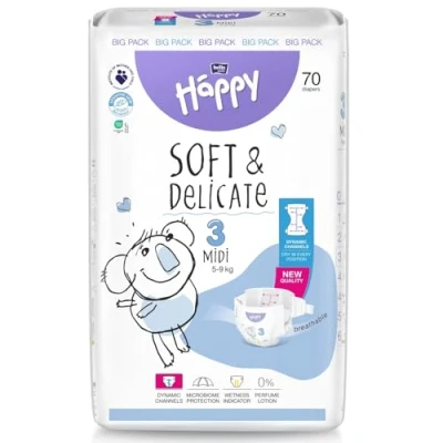 Abbildung von bella baby Happy Windeln Größe 3 Midi 5 9 kg 70 Stück, DERMATEST &amp; OEKO TEX Siegel, Babywindeln Einweg