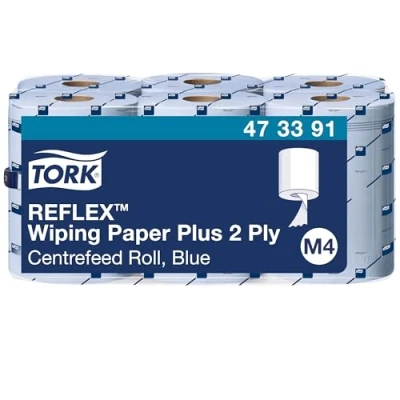 Abbildung von Tork Reflex Starke Mehrzweck Papierwischtücher Blau M4, SmartCore, 6 x 450 Blatt, 473391