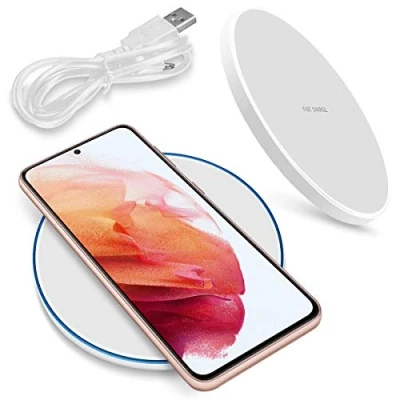 Abbildung von QI Wireless Kabellos Ladestation kompatibel mit Samsung Galaxy S24 S23 S22 S21 Plus Ultra FE 5G Ladematte Charger Induktives Universal Schnellladegerät, Farben:Weiss