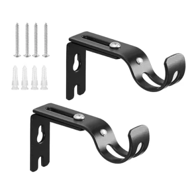 Abbildung von Wekuw 2 Stücks Gardinenstangenhalter, Verstellbare Wandhalterung, Metall Wandhalterung Vorhangstange Halter, mit Schrauben, für Hause Büro, Schlafzimmer Kleiderschrank, Schrank, Badezimmer(Schwarz)