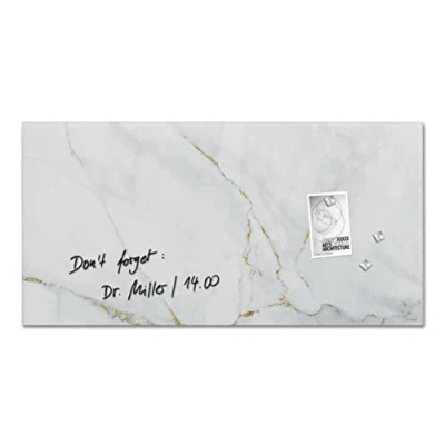 Abbildung von SIGEL GL361 Premium Glas Magnettafel 91x46 cm Marmor Optik weiß hochglänzend, SGS geprüft, einfache Montage, incl. 3 starke Magnete, Artverum