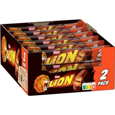 Abbildung von LION Nestlé Schokoriegel mit Karamell, bissiger Snack, knackige Schokolade &amp; knusprige Crisps, Karamellfüllung, das besondere Beißerlebnis, Multi Pack, 28er Pack (à 2 x 30g)