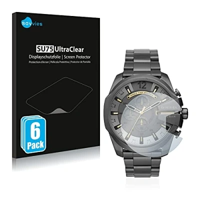 Abbildung von Savvies 6 Stück Schutzfolie für Diesel Chronograph DZ4466 Displayschutz Folie Ultra Transparent