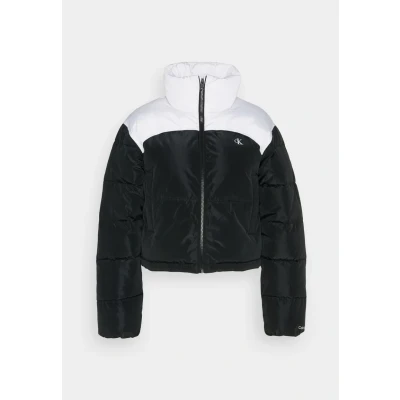 Abbildung von Calvin Klein Jeans Cropped Puffer Winterjacke, Damen, Größe: XXL, Black/ bright white