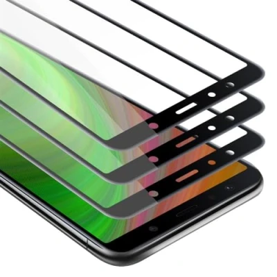 Abbildung von Cadorabo 3x Vollbild Panzer Folie kompatibel mit Samsung Galaxy A7 2018 Schutzfolie in TRANSPARENT SCHWARZ 3er Pack Gehärtetes (Tempered) Display Schutzglas 9H Härte 3D Touch