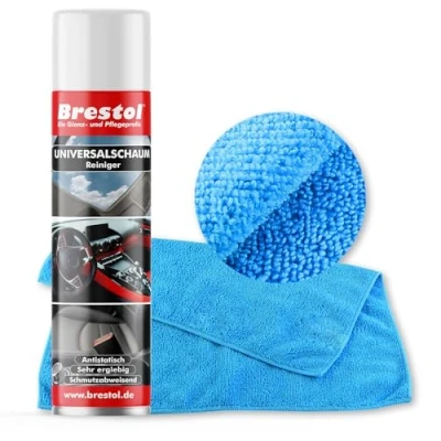 Abbildung von Brestol Autoreiniger Set1 1x 400 ml Dose + Universaltuch Universalreiniger Schaum Glasreiniger Scheibenreiniger Spiegelreiniger Fensterreiniger Reinigerschaum Universalschaum