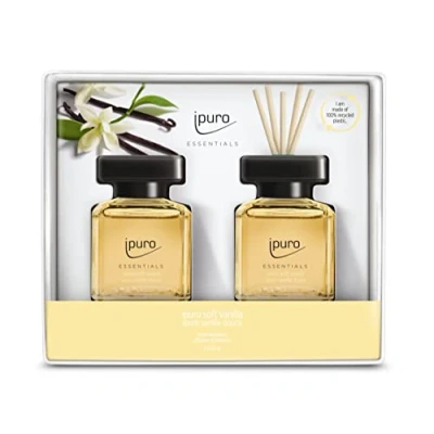 Abbildung von IPURO Raumduft Soft Vanilla Touch, 2x 50 ml, Glasflakon mit Rattan Holzstäbchen