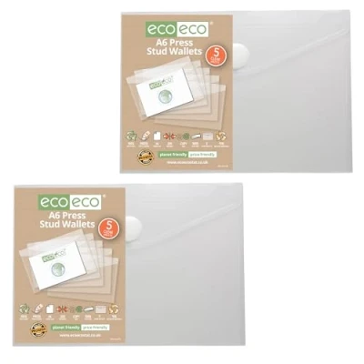 Abbildung von eco A6 95% recycelte transparente Kunststoff Ordner mit Druckknopf, 10 Stück, eco155 x 2
