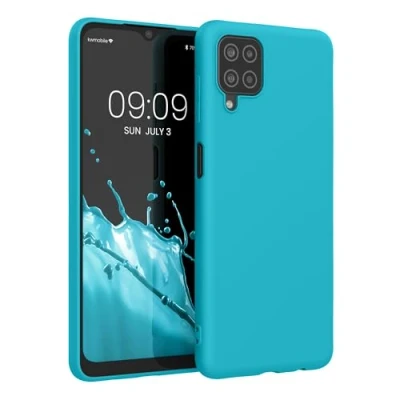 Abbildung von kwmobile Hülle kompatibel mit Samsung Galaxy A12 weiches TPU Silikon Case Cover geeignet für kabelloses Laden Cool Glacier