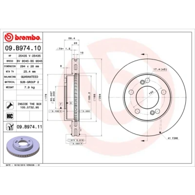 Abbildung von BREMBO COATED DISC LINE 09.B974.11 Bremsscheibe 294 28 5 innenbelüftet beschichtet hochgekohlt mit Schrauben SSANGYONG: Rexton W, / 2