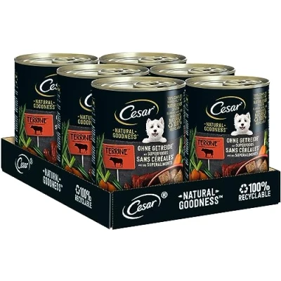 Abbildung von Cesar Adult Hundenassfutter Natural Goodness, 6 Dosen, 6x400g Ausgewogenes Premium Hundefutter nass, reich an Rind, mit natürlichen Zutaten hergestellt