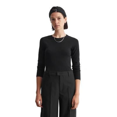 Abbildung von Marc O&#039;Polo Denim Longsleeve Roundneck SLIM FIT Langarmshirt, Damen, Größe: Large, Black