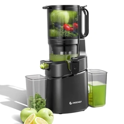 Abbildung von AMZCHEF 250W Automatischer All In One Entsafter, 135MM Öffnung und 1,8L Masticating Juicer für Gemüse Obst, Entsafter Slow Testsieger mit Dreifachem Filter Schwarz
