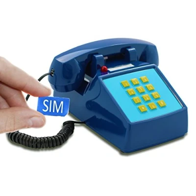 Abbildung von Opis PushMeFon Mobile 4G Retro Tischhandy für 4G/5G Netze mit Voice Over LTE in Form eines achziger Jahre Tastentelefons echter Metallklingel (dunkelblau)