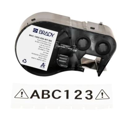 Abbildung von Brady Vinyl Etikettenband für Etikettendrucker BMP41/BMP51/BMP53/M511 Selbstklebende Druckeretiketten Schwarz auf Weiß (25,40 mm (B) x 7,62 m (L)) M4C 1000 595 WT BK