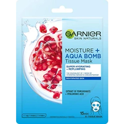 Abbildung von Garnier Skin Naturals Moisture + Aqua Bomb Stoffmaske mit Granatextrakt, super feuchtigkeitsspendend, 28g
