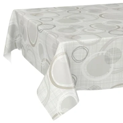 Abbildung von ANRO Tischdecke Wachstuch abwaschbar Wachstuchtischdecke Wachstischdecke Kreise Geometrie Weiß Silber 220x140cm