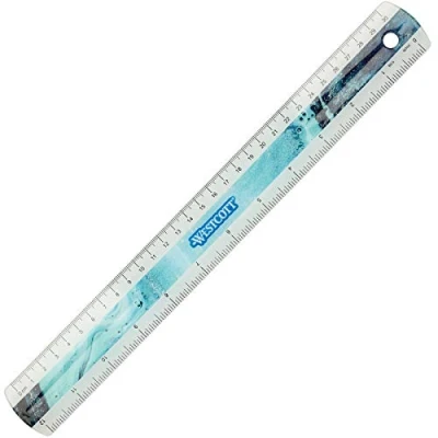 Abbildung von Westcott Lineal aus Kunststoff in Pouring Art und Marmor Optik, 30cm, 12 Zoll, türkis, E 13300 BLUE