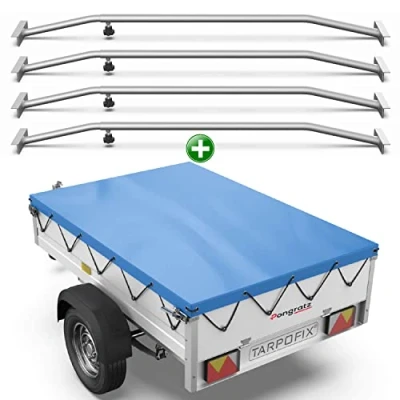 Abbildung von Tarpofix® Anhänger Plane 256x145 cm + 4X Planenbügel Anhängerplane Flachplane aus PVC PLANENMATERIAL Verstärkte Pongratz LPA 250/13 für PKW Hänger Abdeckplane Flachplanenbügel