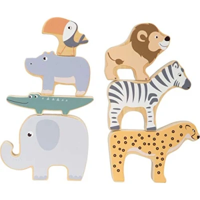 Abbildung von small foot Stapeltiere &quot;Safari&quot; Stapel und Balancierspiel mit 7 Tierfiguren aus Holz, ab 1 Jahr, 11704